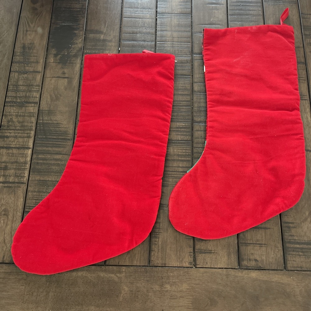 2 VTG Scottie Dog Red Velvet Black Christmas Tree Stockings Cute - Picture 6 of 8